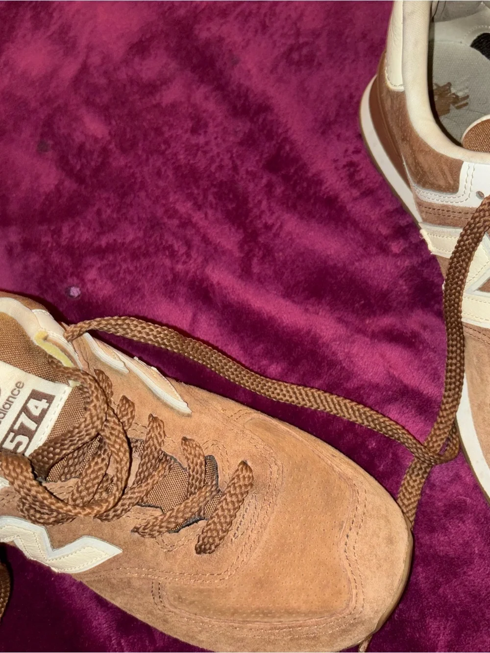 New Balance Brown Suede Low-Top Sneakers with Cream Accents